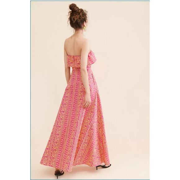 Anthropologie Kahindo Tanzania Maxi Dress Ruffle Strapless Cotton w/ Pockets - Picture 2 of 12